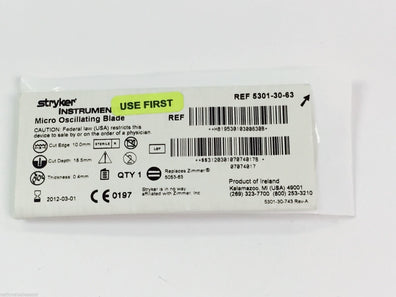 5301-30-63 ~ Stryker Micro Oscillating Blade 10mm x 18.5mm x 0.4mm (x)